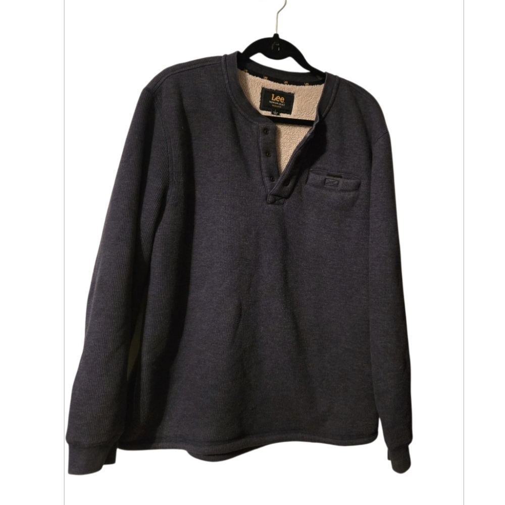 Lee Navy Henley Pullover with Sherpa Collar